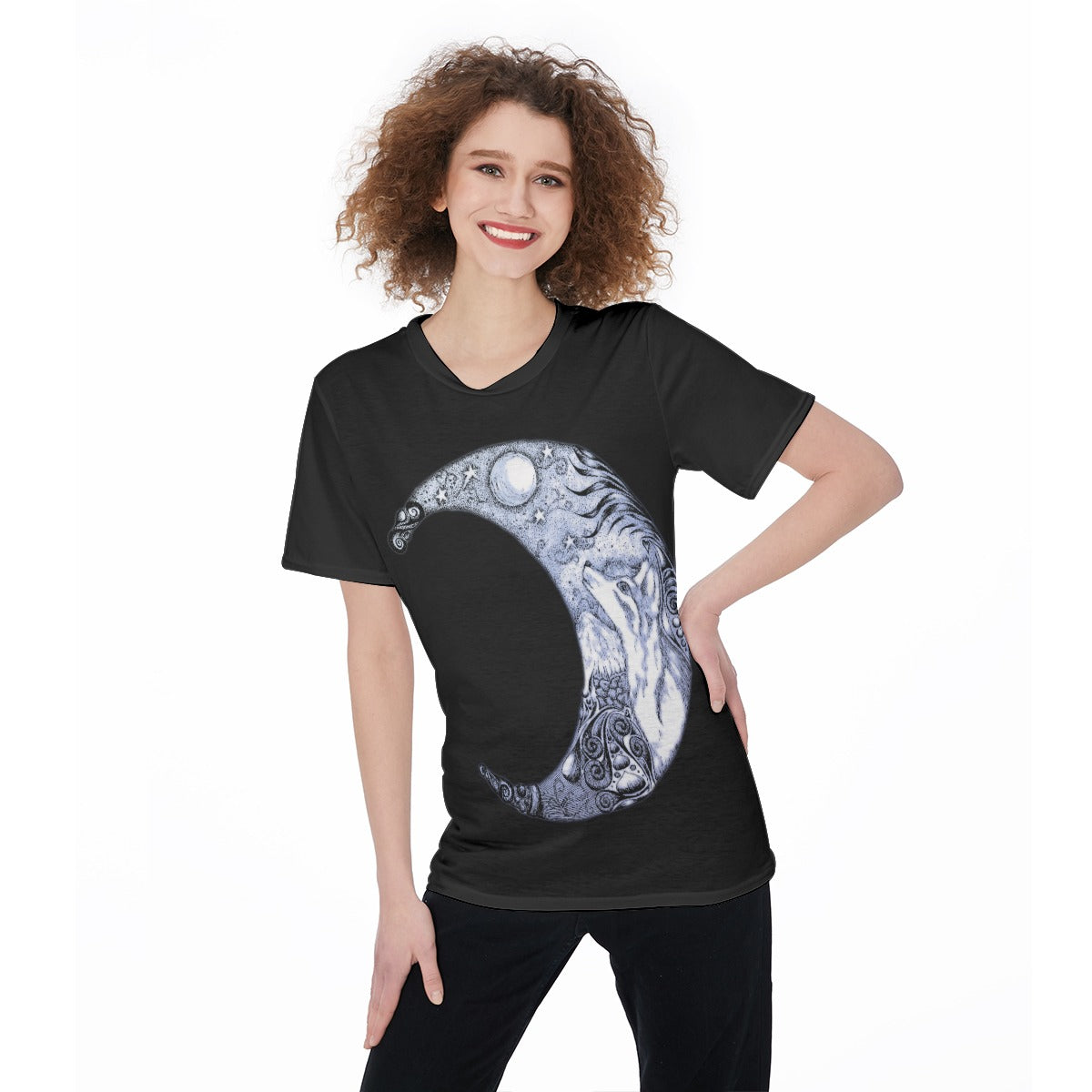 Wolf Moon "b" O-Neck T-Shirt