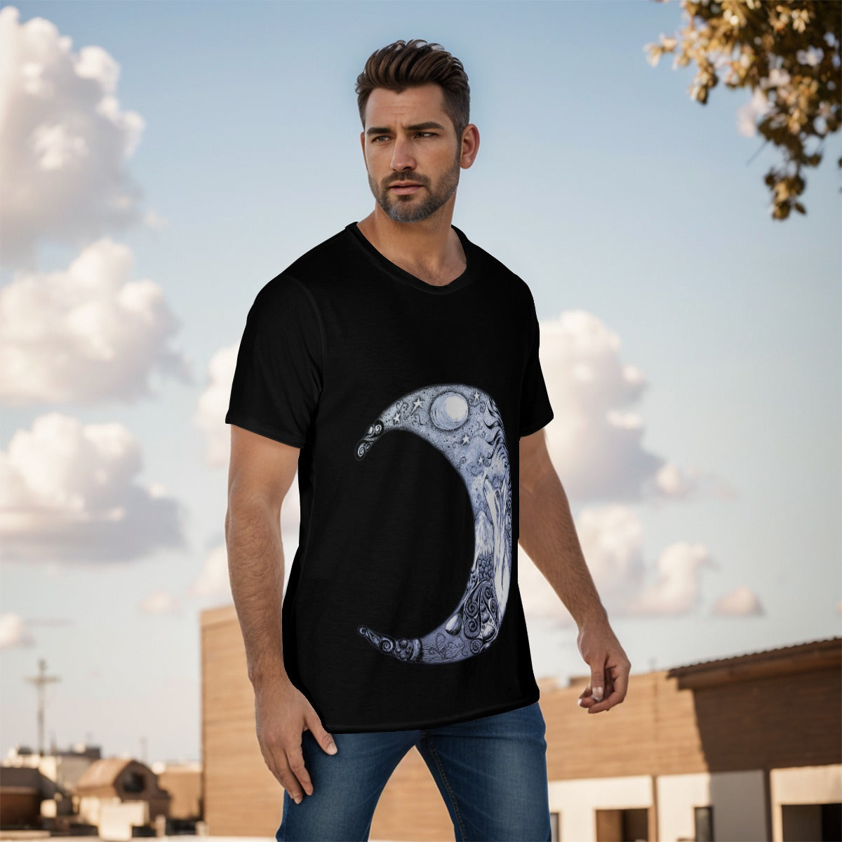 Wolf Moon "b" O-Neck T-Shirt