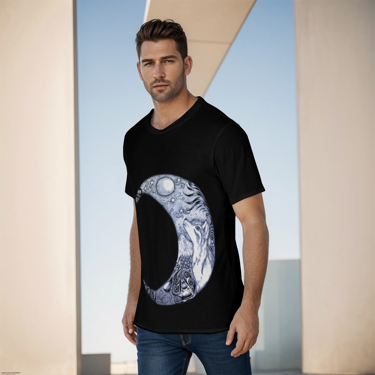 Wolf Moon "b" O-Neck T-Shirt