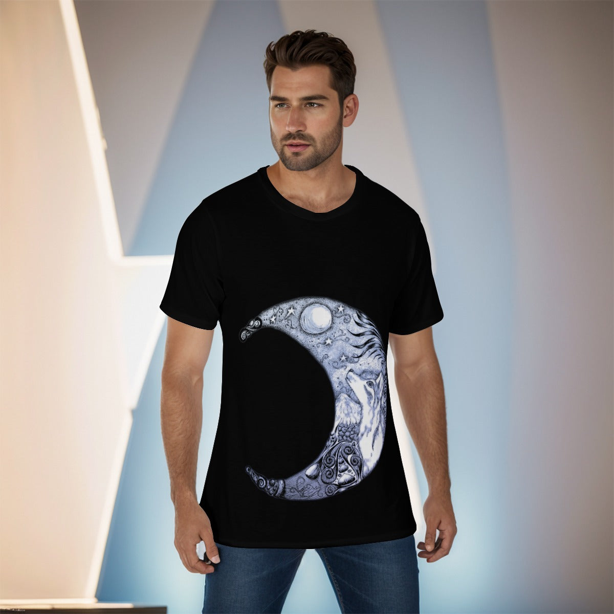 Wolf Moon "b" O-Neck T-Shirt